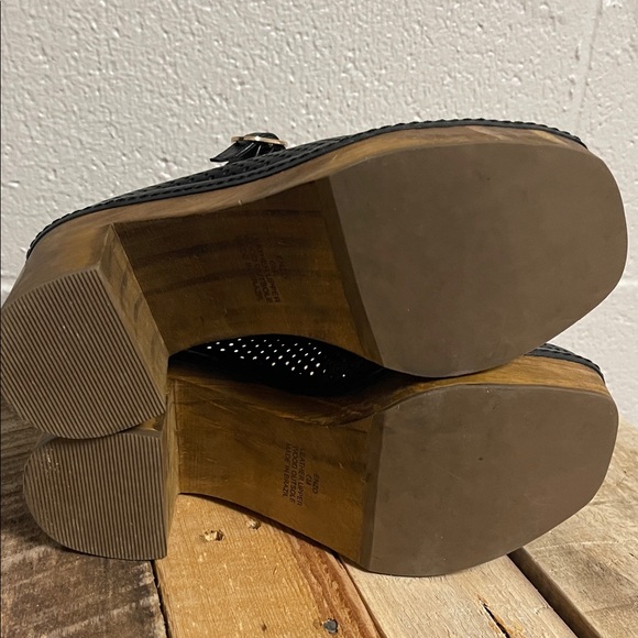 Matisse Black Perforated Platform Mary Jane’s with Wood Heel - Picture 10 of 11